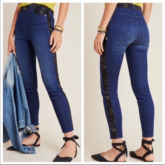Anthropologie Pilcro High Rise Floral Contrast Skinny Jean - Picture 2 of 13